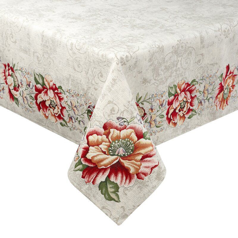 Obrus z gobeliny w kwiaty FLOW 140X180 naturalny