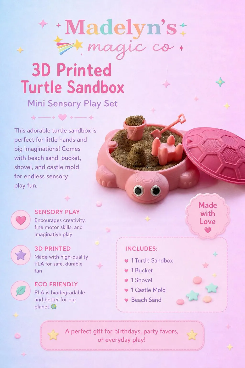 Mini Desk Turtle Sandbox | Kinetic Sand Fidget | Beach Sensory Toy | Desk Decor | Stress Relief | Cute Gift Idea