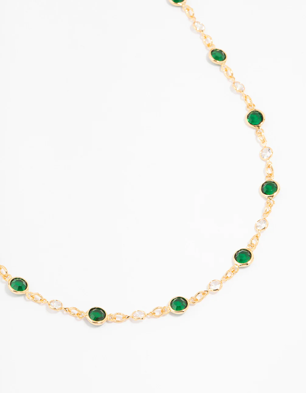 Gold Plated Emerald Round Station Necklace