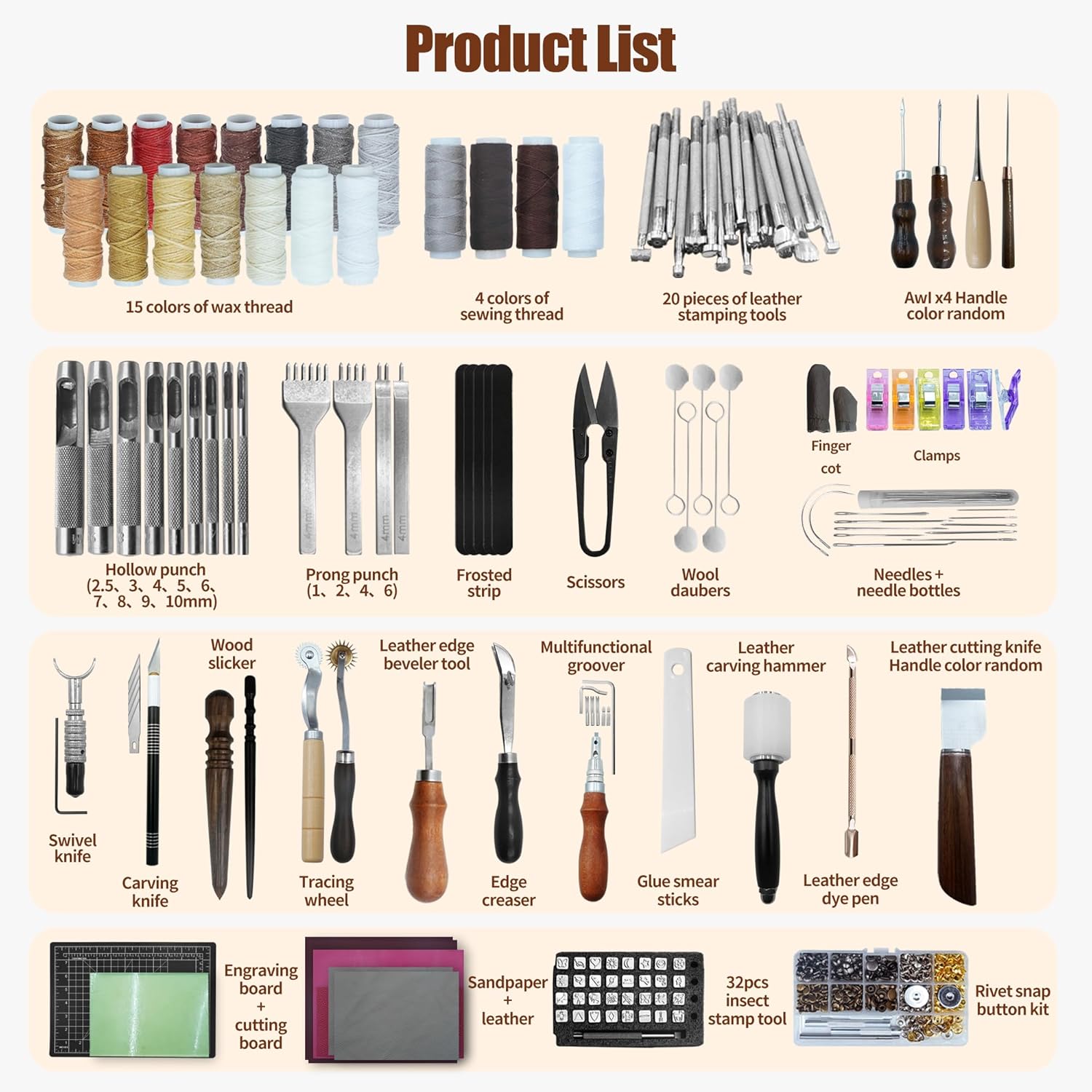 Runfider Leather Working Tool Set 588PCS Professional Leather Craft Tools Kit for Beginners with Carving Cutting Punching Sewing & Stamping Tools Leatherworking Kit for Handicraft DIY