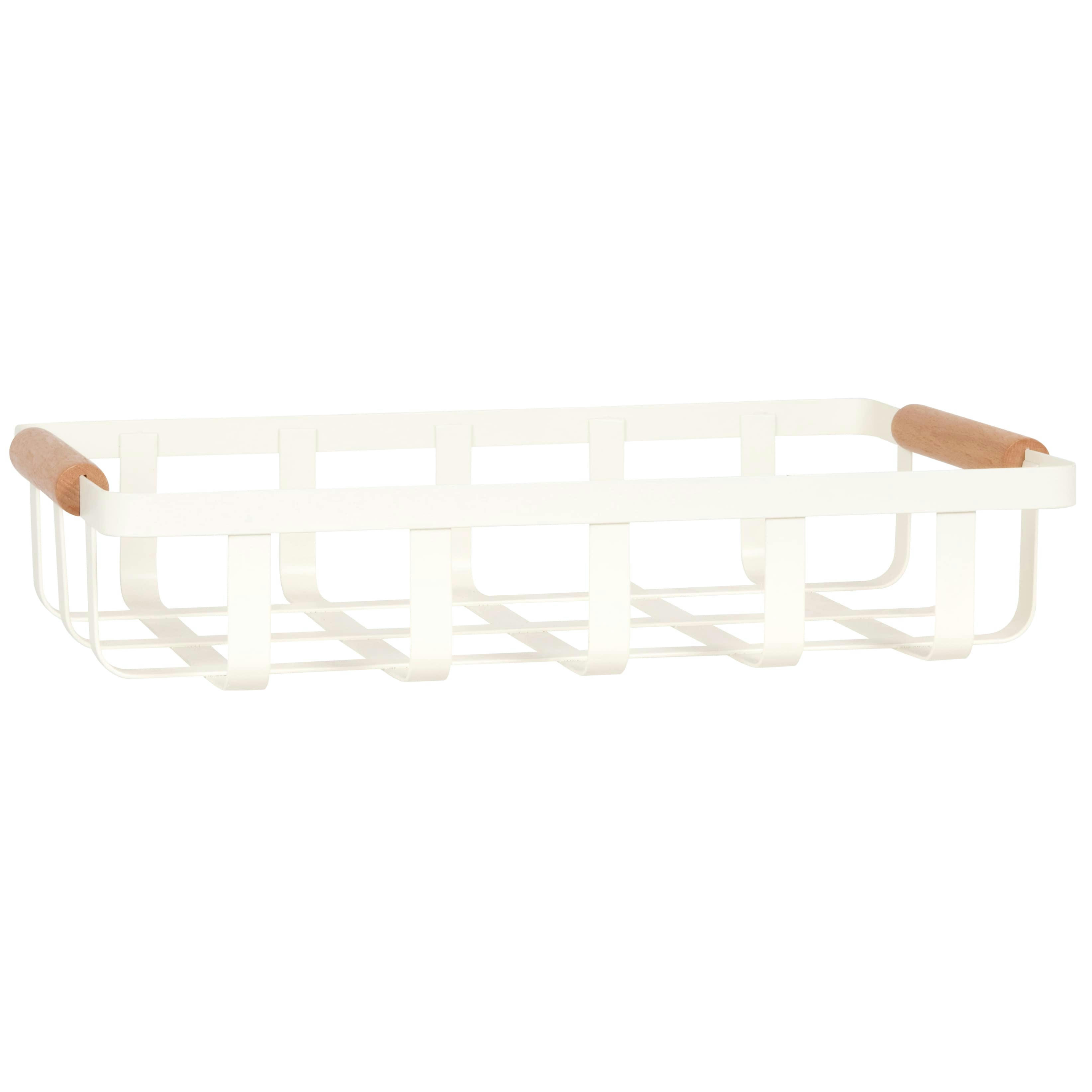 - Panier en métal crème et bois de hêtre