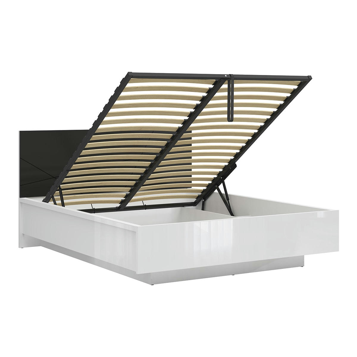 - Lit coffre 160x200 sommier inclus noir et blanc