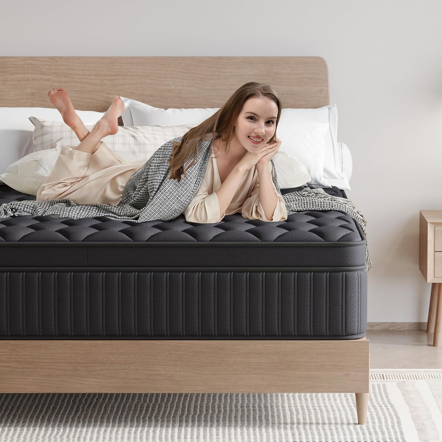 Queen Mattress, 14 Inch Queen Medium Firm Hybrid Mattress in a Box, Individual Pocket Spring for Pressure Relief & Motion Isolation, Reinforced Edge Support, CertiPUR-US Certified