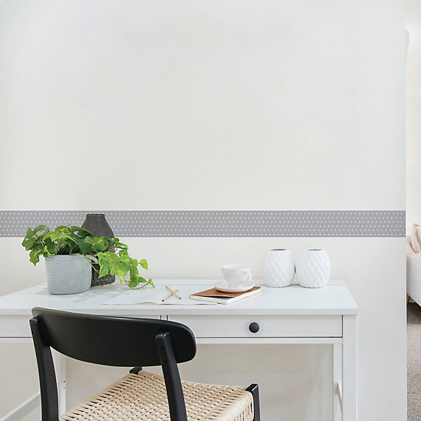 autocollante Frise adhésive gris à pois blanc, 10 cm X 300 cm - Autocollant décoratif mural intérieur, décoration murale autocolla