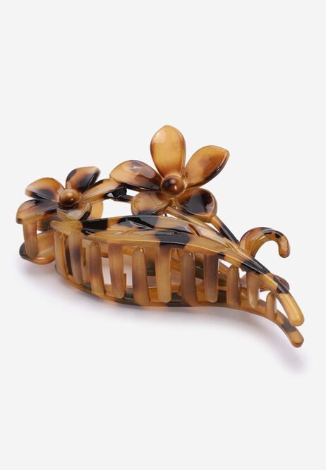 Womens Brown Long Flower Hair Clip