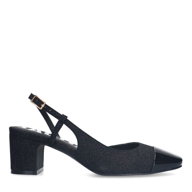 Zwarte glitter slingbacks met blokhak