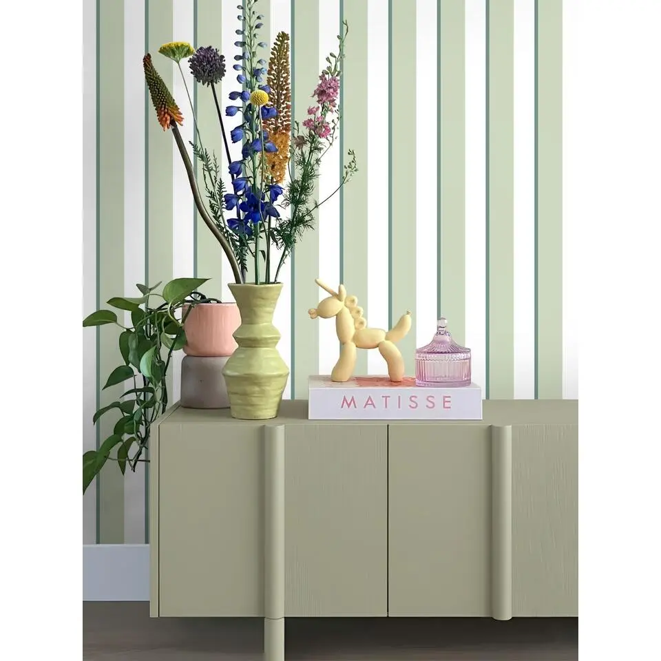 ESTAhome behang strepen groen en wit - 50 x 900 cm