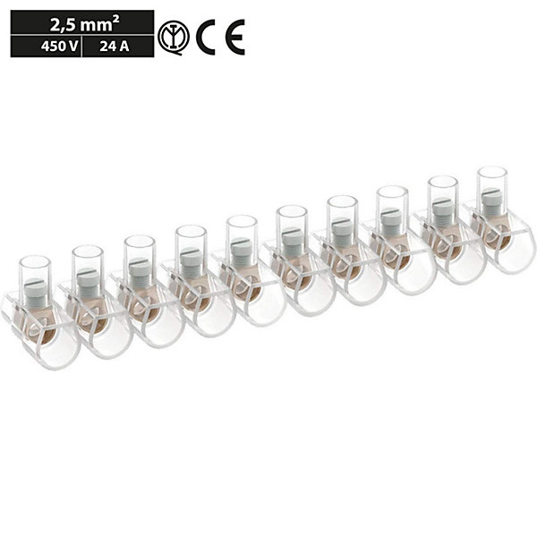 Bornes unipolaires 2,5 mm2, barrette 10 pôles