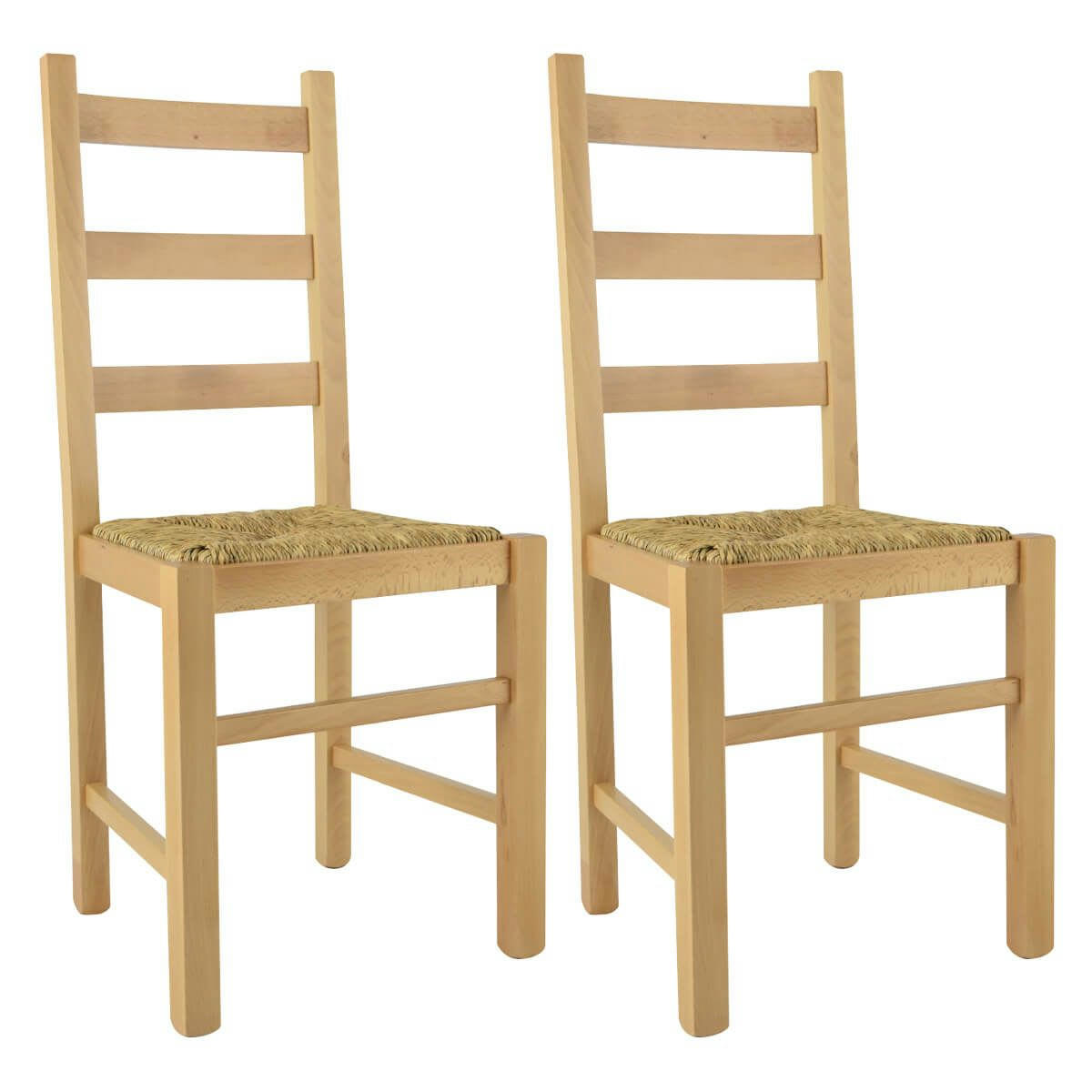 ORTA - Lot  de 2 chaises naturelles et assises en paille