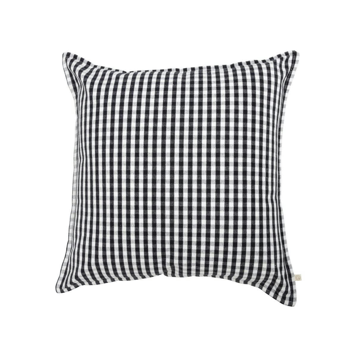 PAR AMOUR - Coussin en coton imprimé Vichy noir 50x50