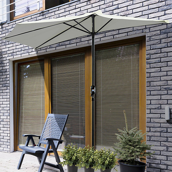 Demi parasol - parasol de balcon 5 entretoises métal polyester 2,69L x 1,38l x 2,36H m crème