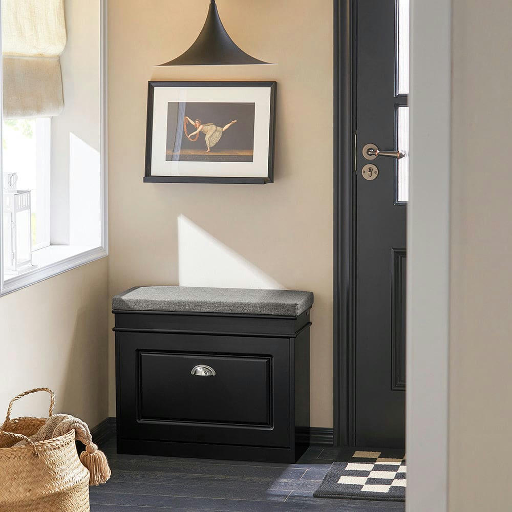 - Banc à chaussures avec porte abattante largeur 61cm effet bois noir