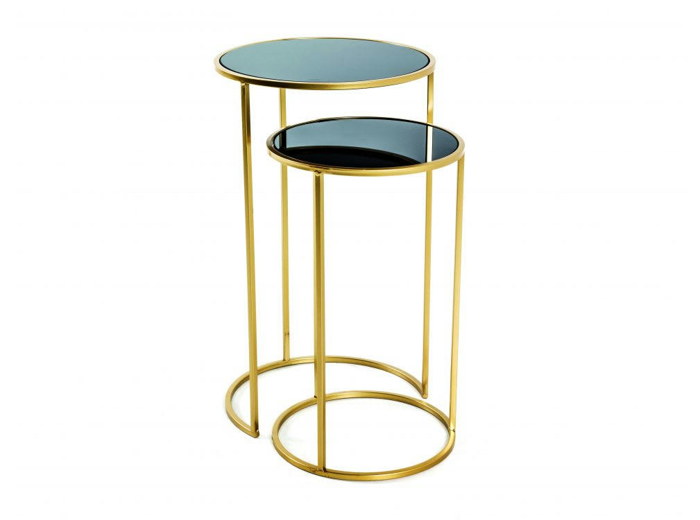 MANY - Tables d'appoint en acier et verre trempé lot de 2 - Noir / Or