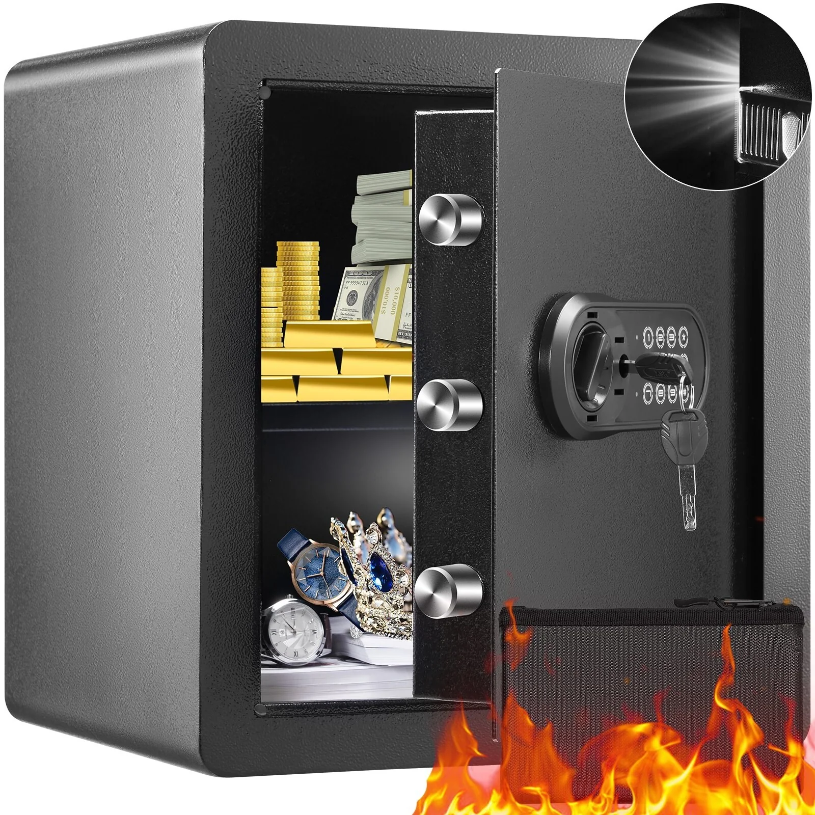 Black Cold-Rolled Carbon Steel Safe with Alarm, Dual Lock and 1.8 Cu Ft