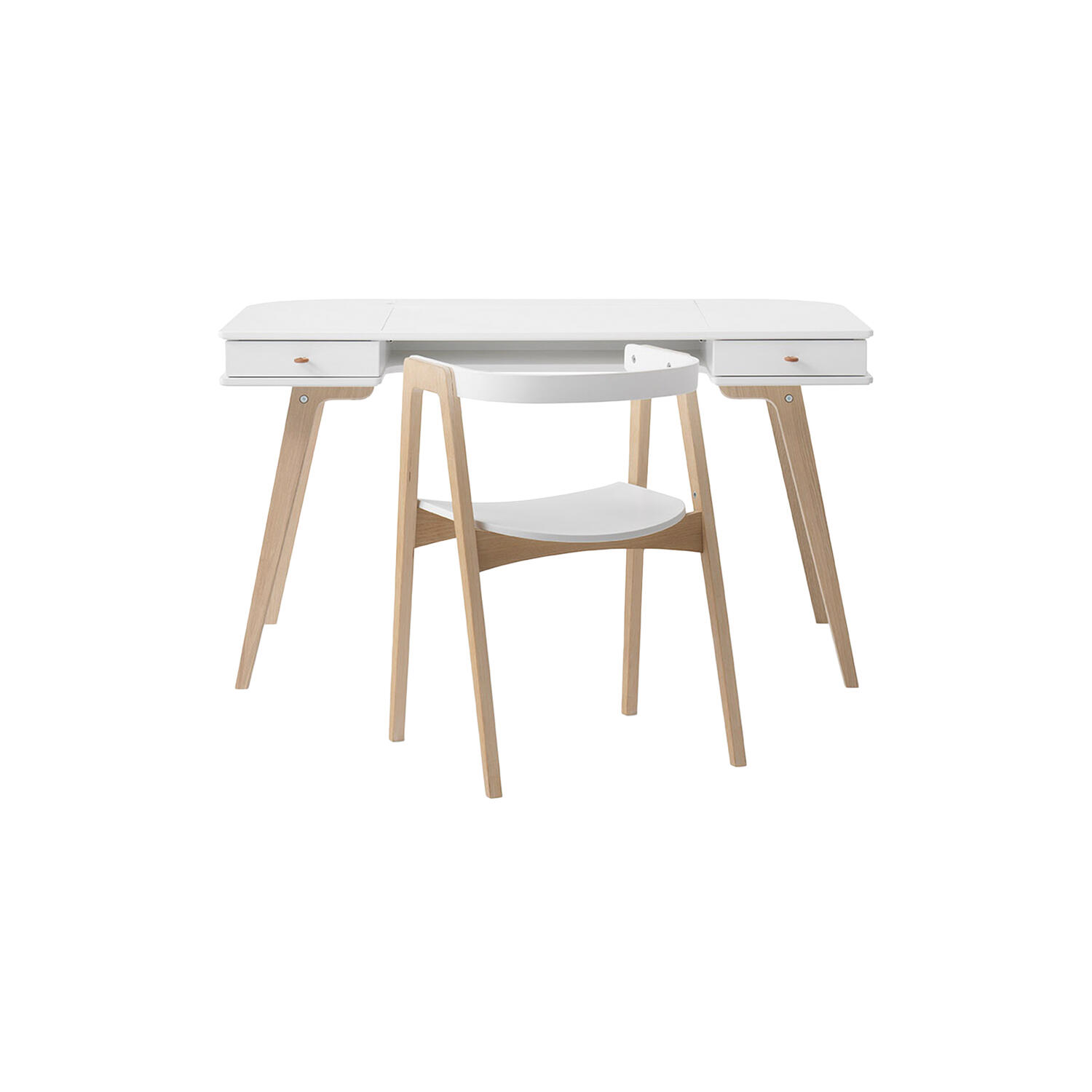 Wood skrivebord 66 cm & armstol s&aelig;t, hvid/eg