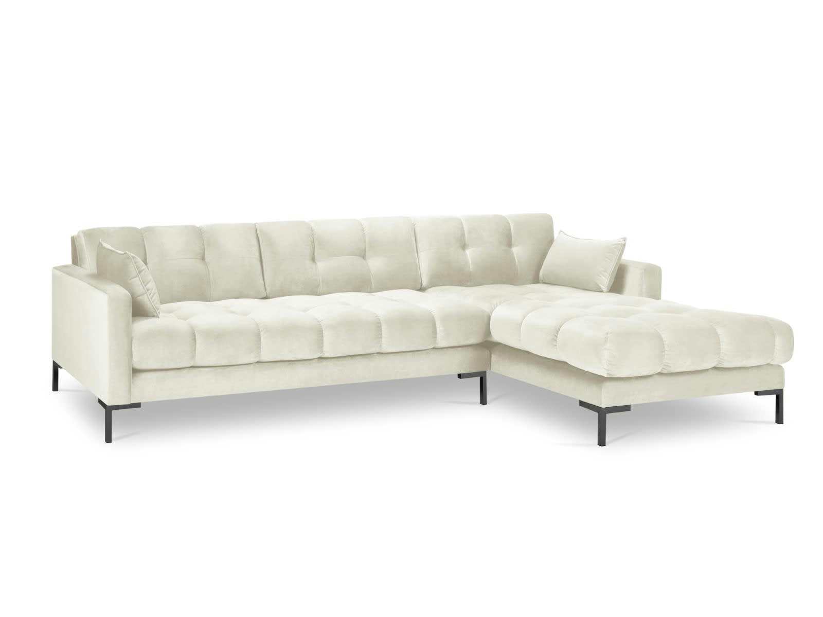 MAMAIA - Canapé d'angle droit 5 places en tissu velours beige clair