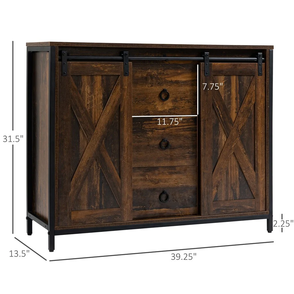 Kitchen Buffet Cabinet with Sliding Barn Doors and Adjustable Shelves