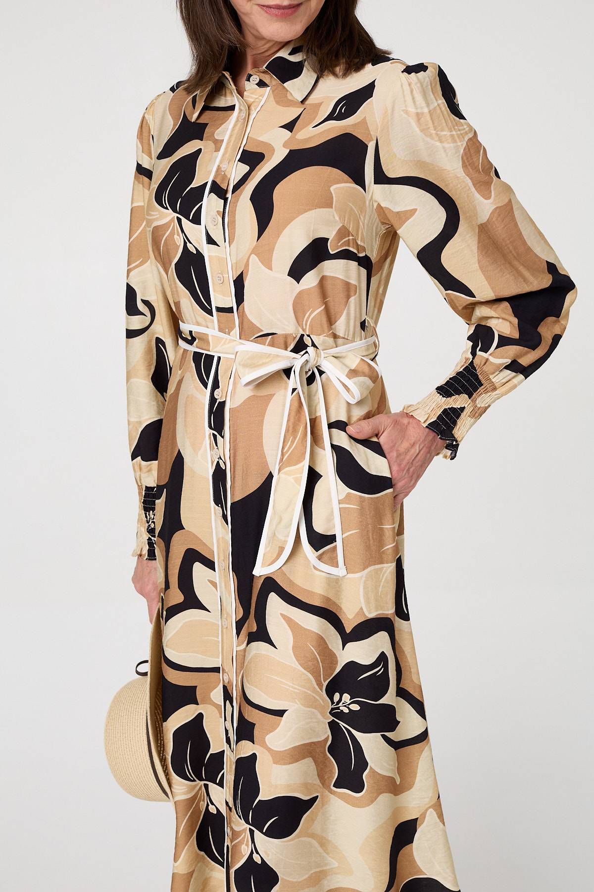 Izabel London Abstract Floral Midi Shirt Dress