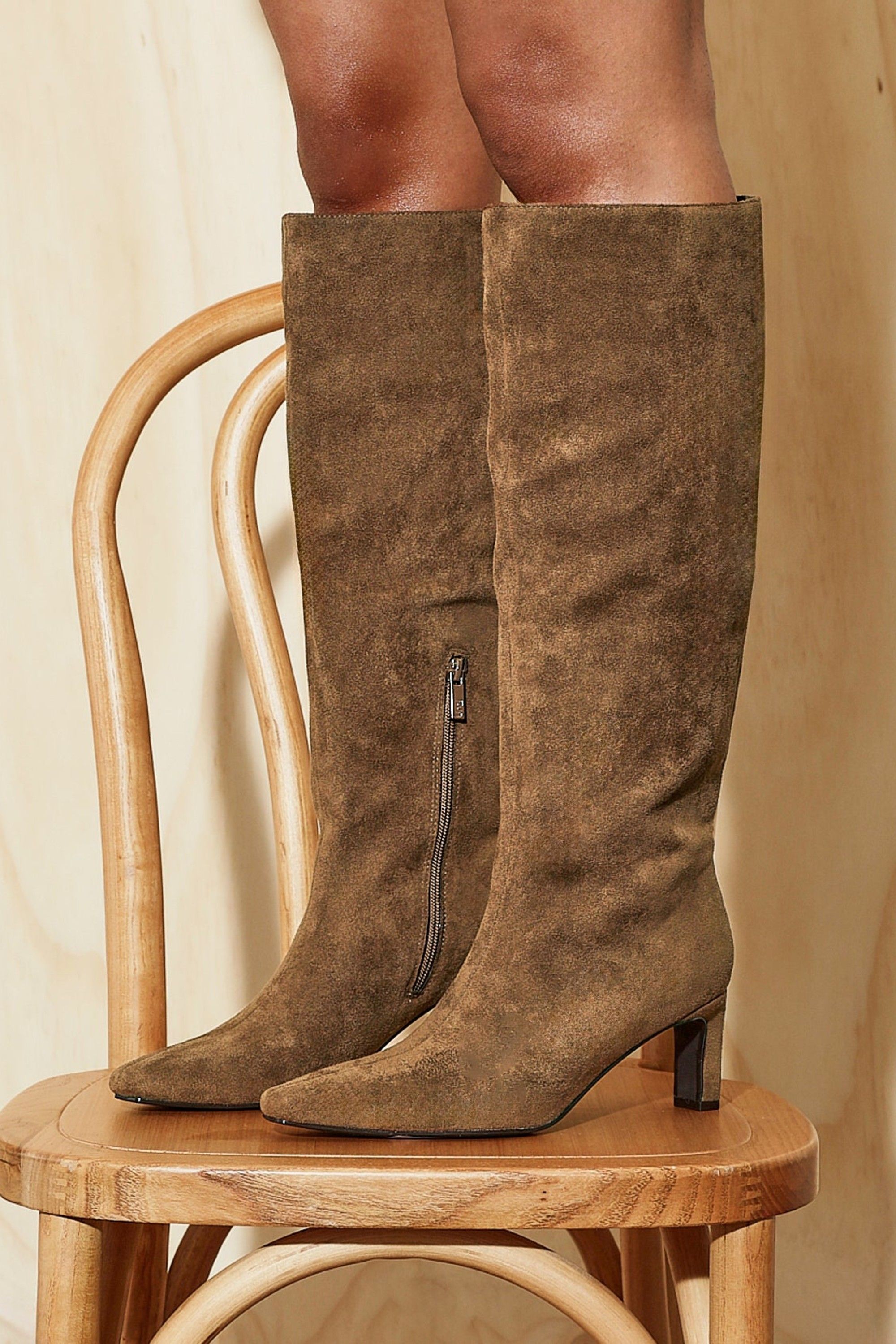 Linzi Uptown Sand Faux Suede Knee High Boot