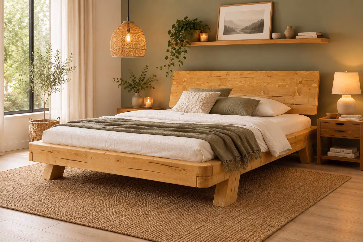Thalia | Spruce Bedframe | Mid - Century Modern