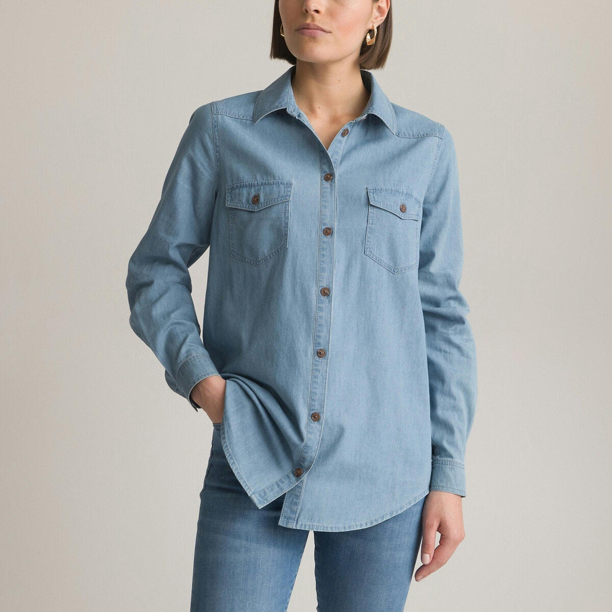 Chemise en denim light, manches longues