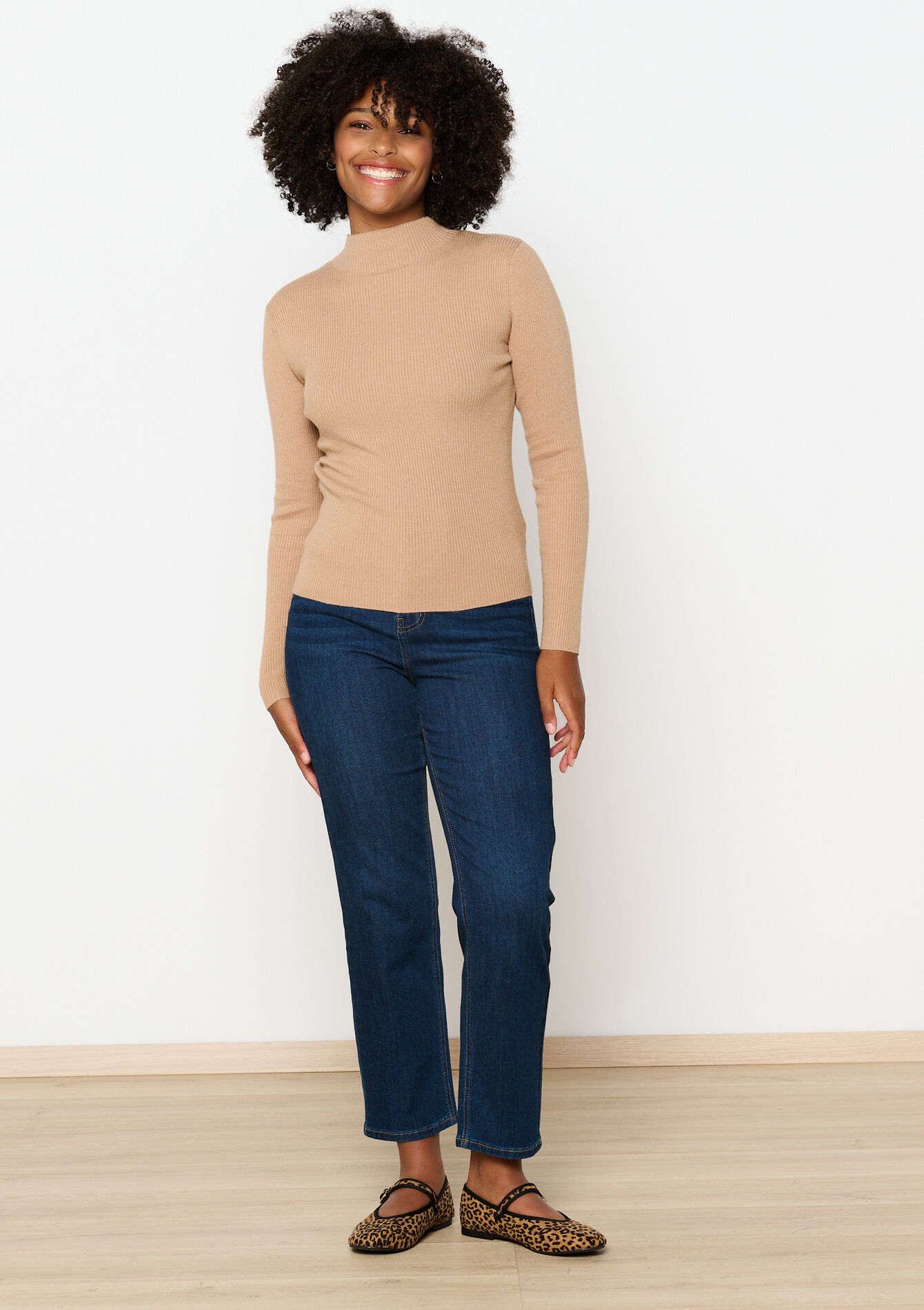 Geribbelde trui met mock neck