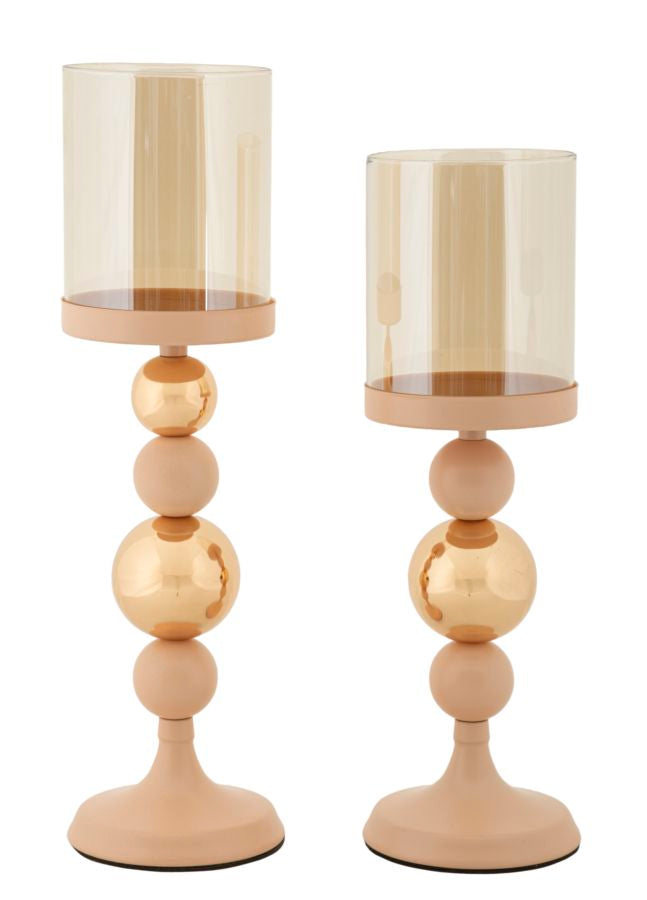 Set van 2 roze en gouden metalen kaarsenhouders