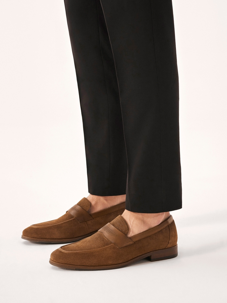 Suede brown loafers with perforations