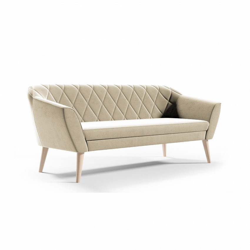 Tapicerowana sofa w stylu glamour VIVA 3 beżowynoga buk