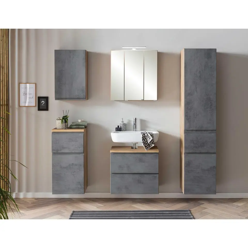 Wastafelmeubel Varese - 60 x 47 x 56 cm - Wotan Oak / Betonkleur