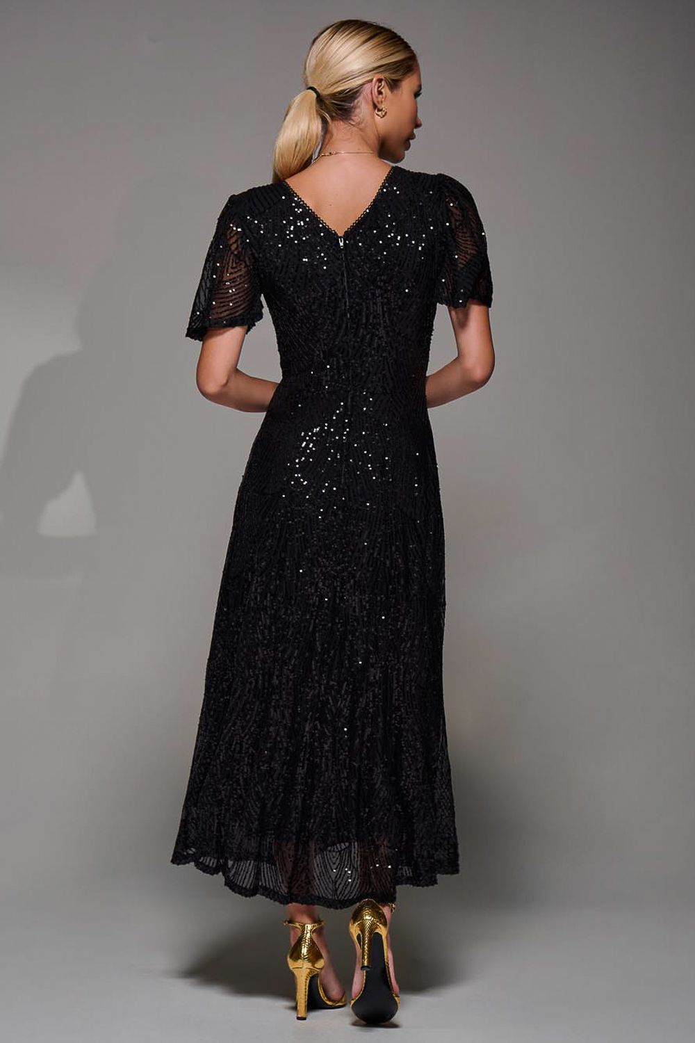 Jolie Moi Sequin Angel Sleeve Fit & Flare Midaxi Dress