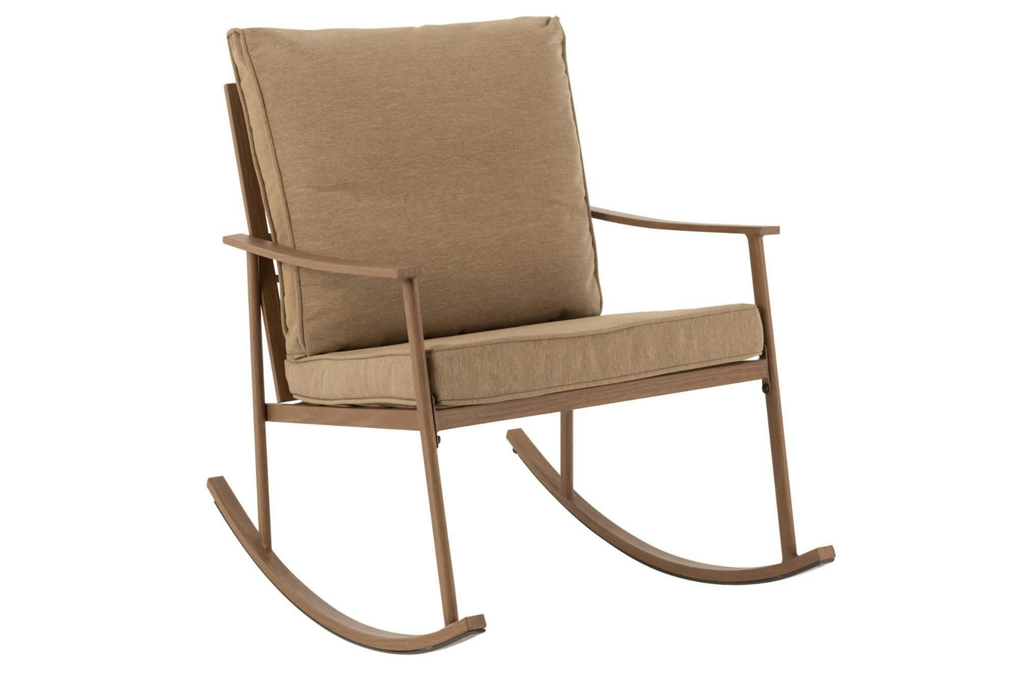 MALAGA - Fauteuil à bascule métal Bois foncé/beige