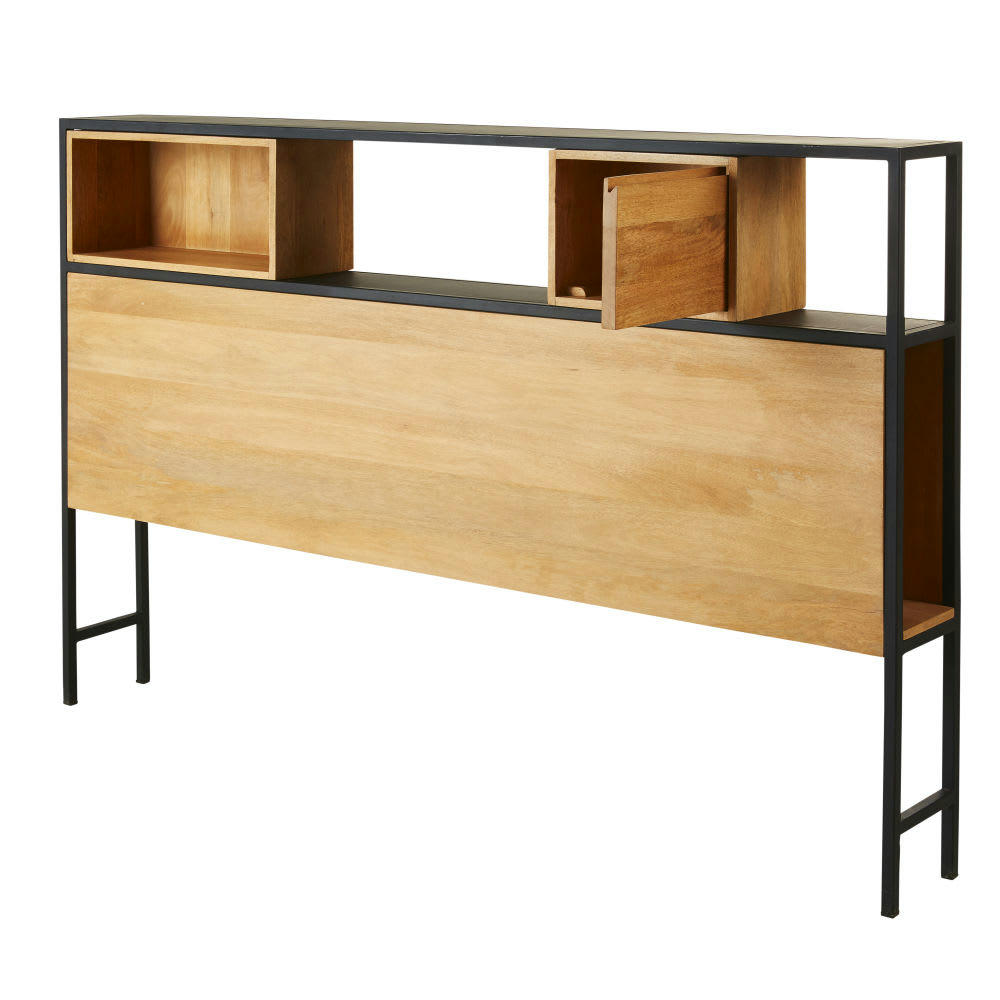 Wayampi - Tête de lit 160 en manguier massif et métal noir