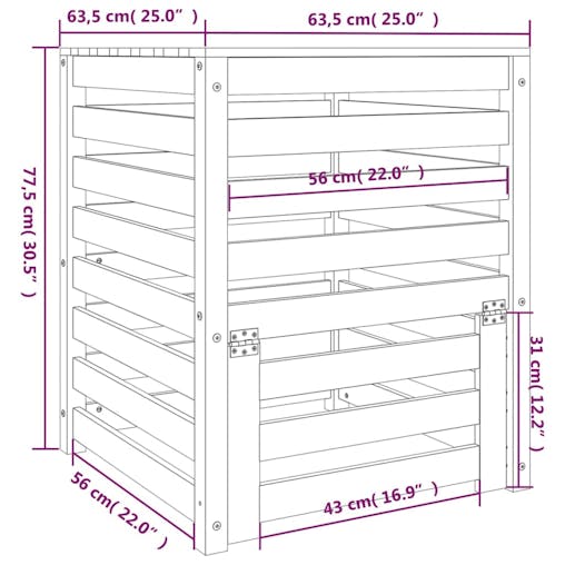 NNEVL Composter Grey 63.5x63.5x77.5 cm Solid Wood Pine