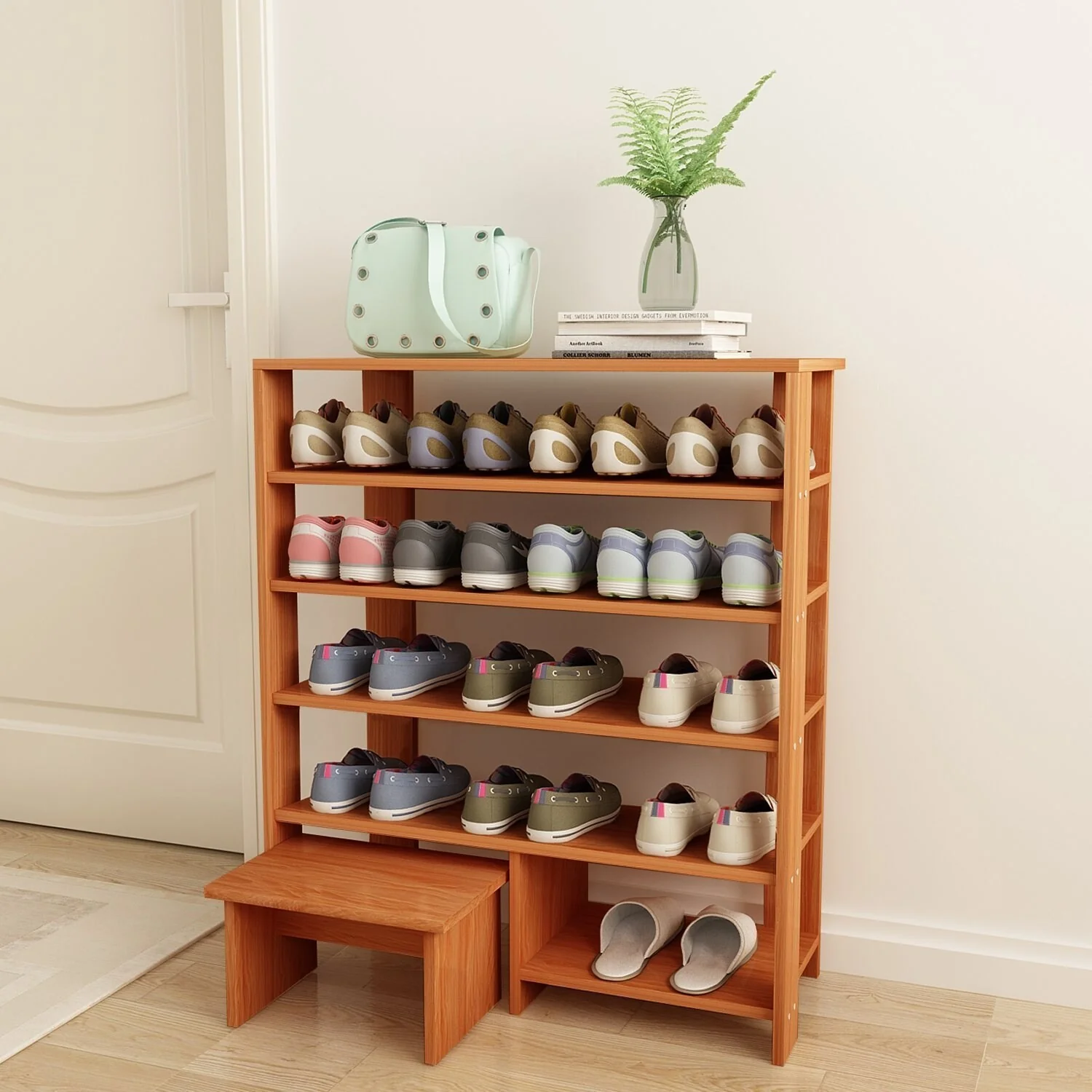 HELLO LAURA Modern Espresso Finish MDF Wood Storage Shoe 3 Shelves Storage Rack