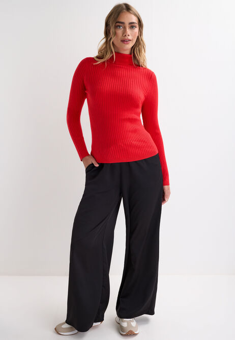 Womens Red Ribbed Roll Neck Jumper