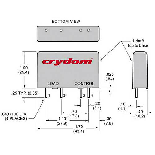 Crydom MP240D4 Relais à semi-conducteurs 4 A, commutation au zéro de tension, montage PCB