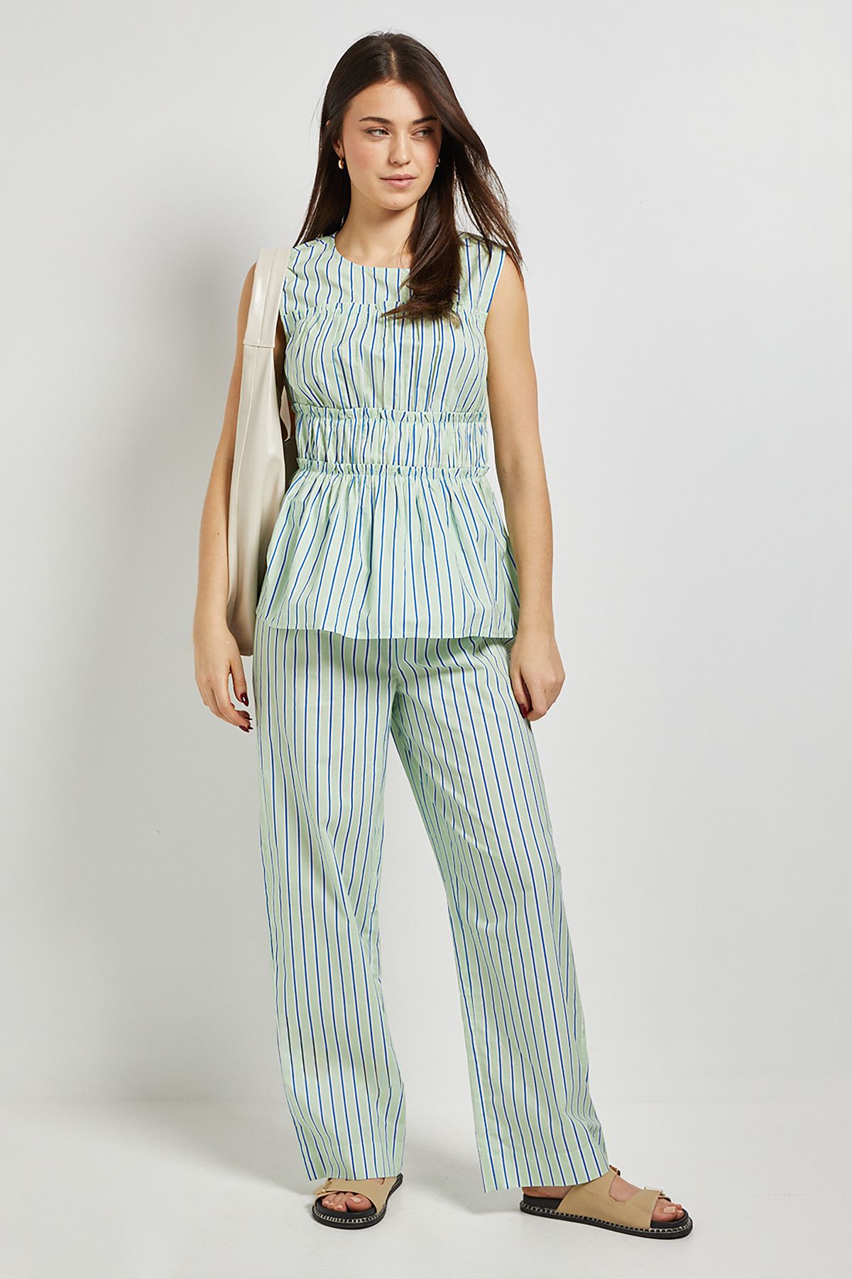 Dorothy Perkins Stripe Frill Detail Peplum Printed Shell Top