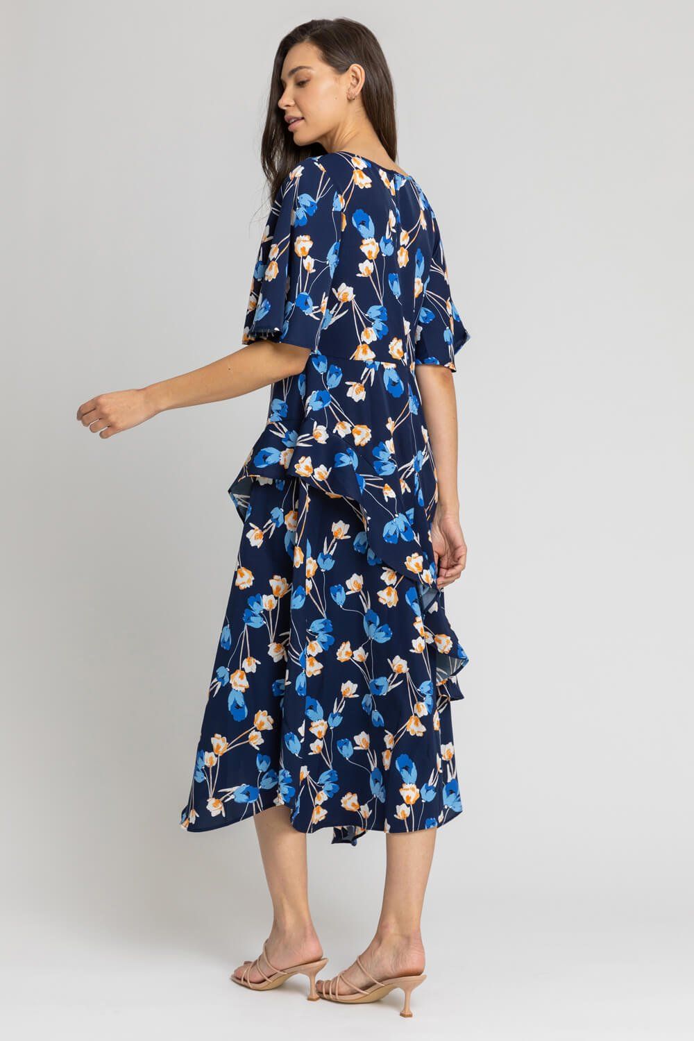 Roman Floral Print Chiffon Midi Dress