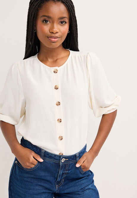 Womens Cream Button Through Blouse Top