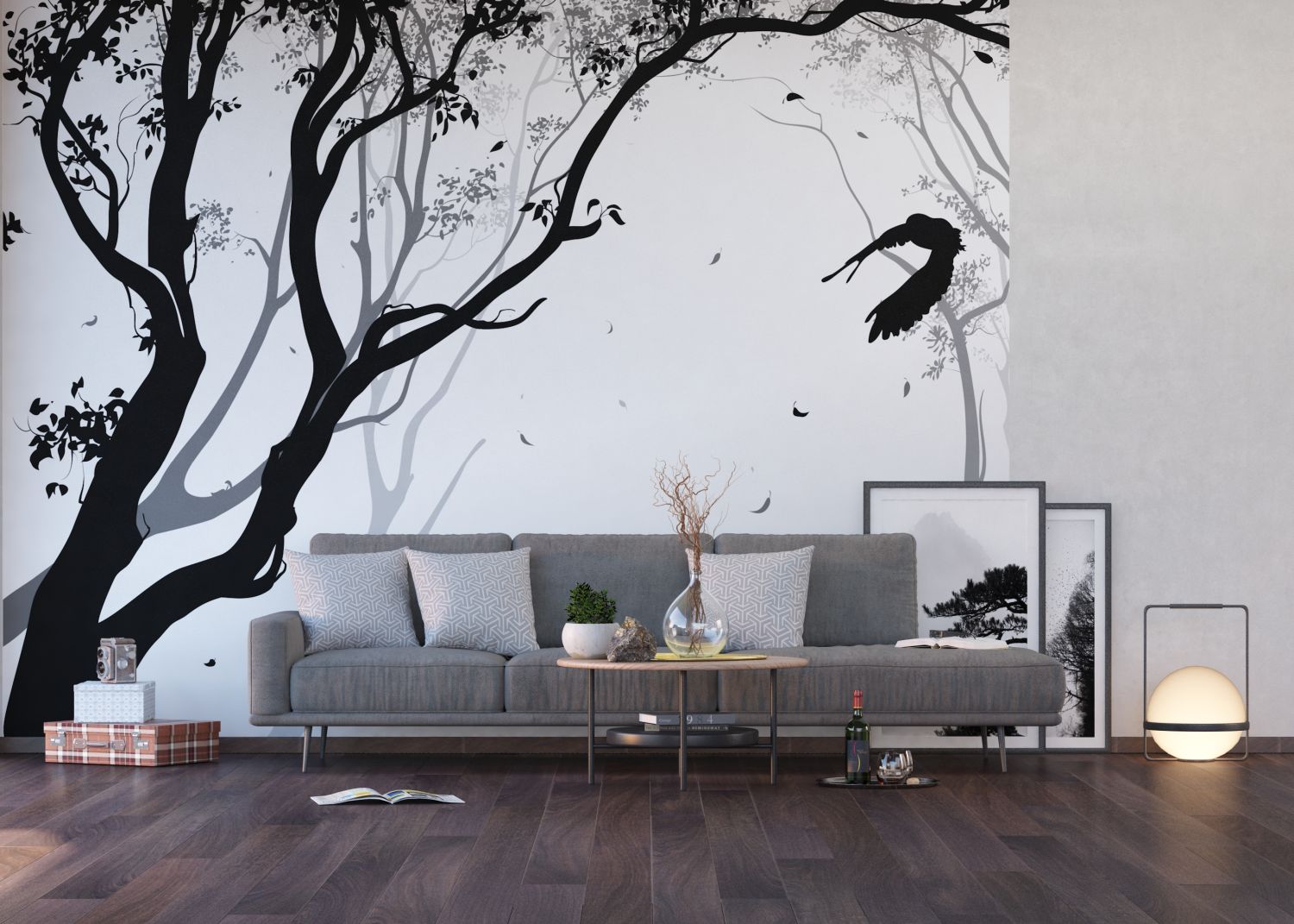 Sanders & Sanders fotobehang bomen grijs en zwart - 375 x 270 cm - 600980