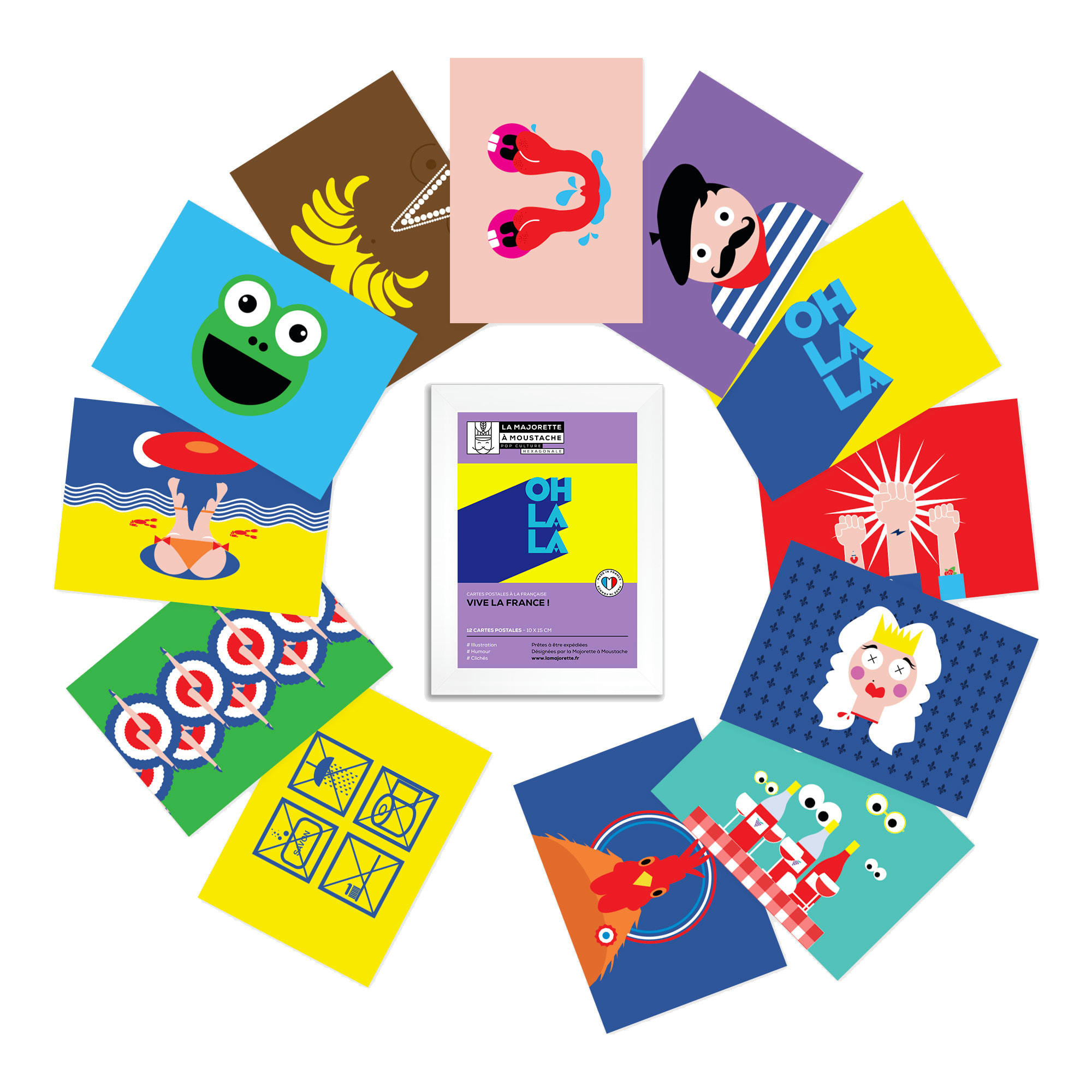- Etui 12 cartes postales - Vive la France