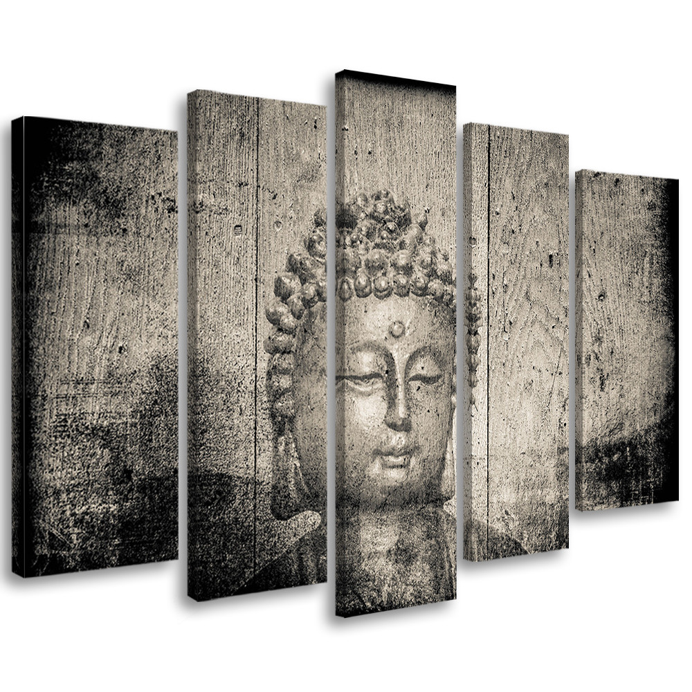 Feeby Obraz 5cz na płótnie Buddha Religia Azja Szary