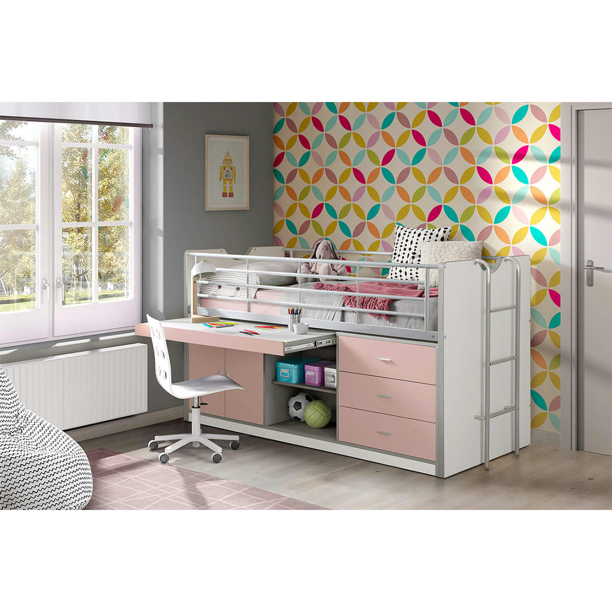 BONNY - Lit combiné 95 90x200 sommier inclus rose