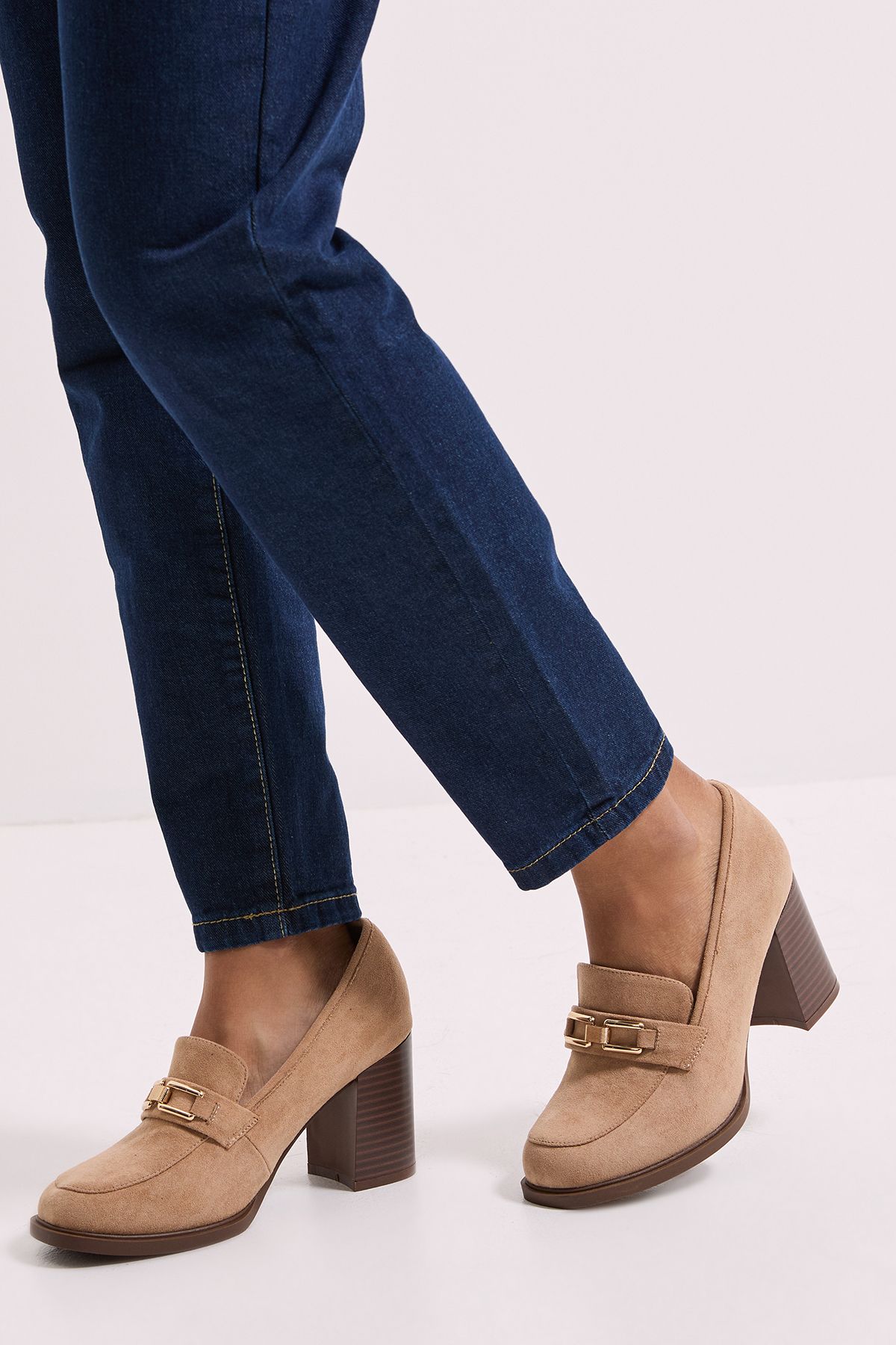 Dorothy Perkins Wide Fit Benita Faux Suede Snaffle Detail High Block Heeled Loafers