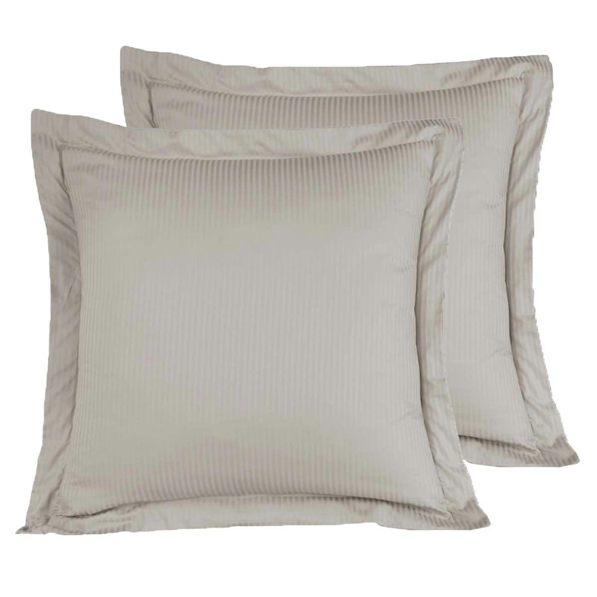 VERSAILLES - 2 taies d'oreiller rayées en satin de coton Taupe 65x65 cm