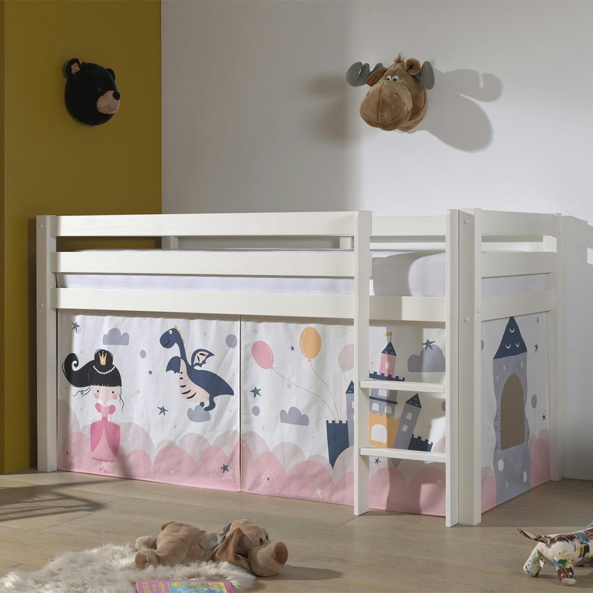 PINO - Lit mi-hauteur 90x200 sommier inclus housse fairy blanc