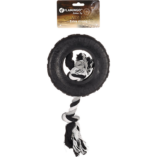 jeux caoutchouc gladiator pneu et corde 20 cm noir pour chien