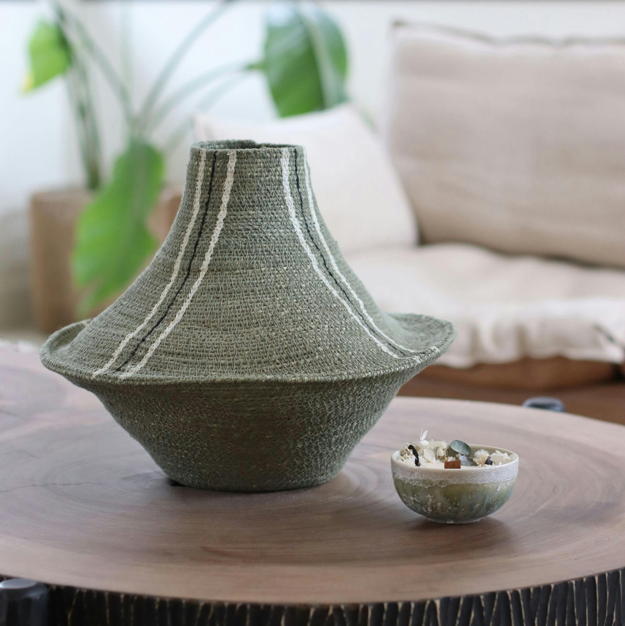 OULAD - Vase en jonc de mer vert h31cm