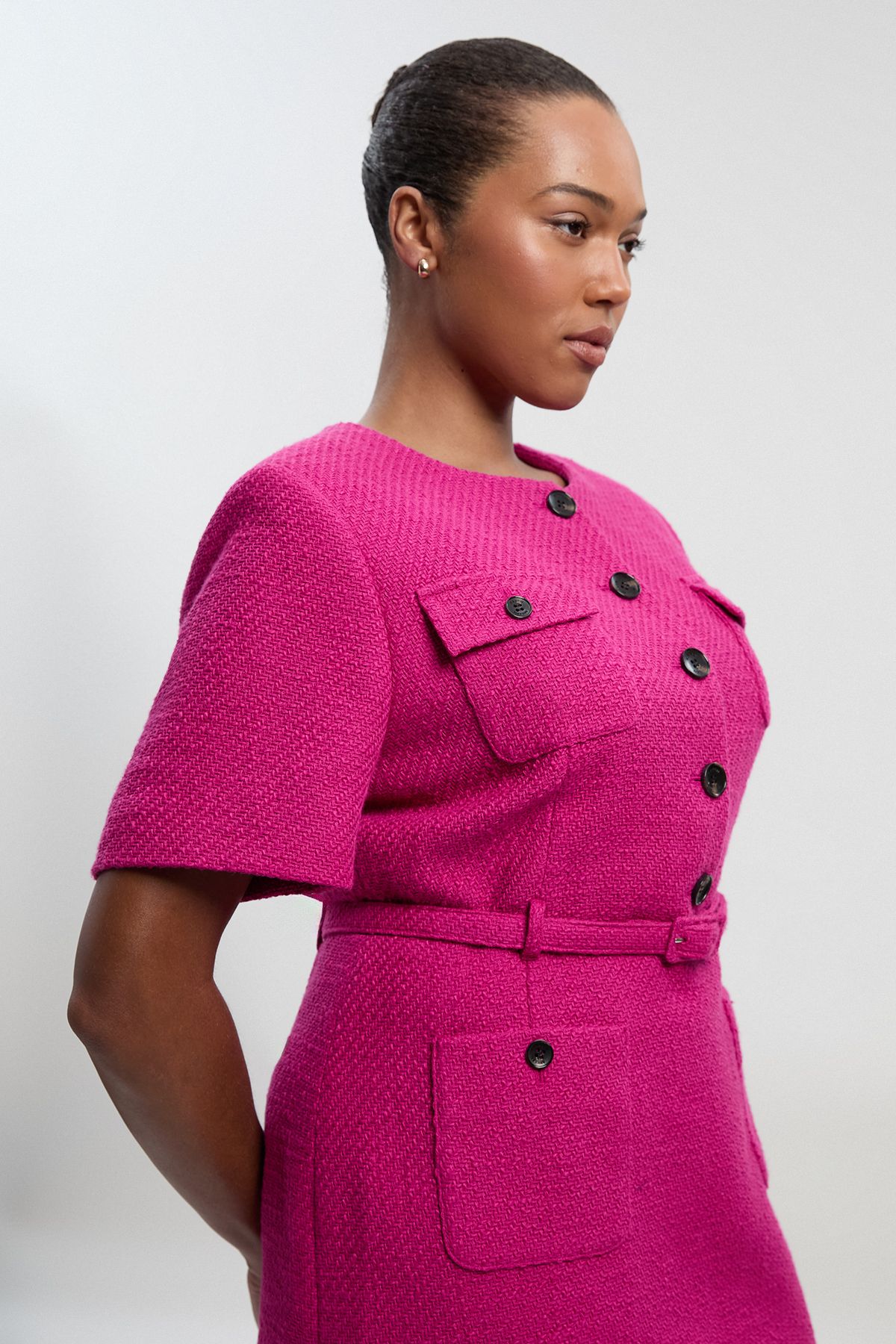 KarenMillen Plus Size Textured Tweed Belted Tailored Mini Dress